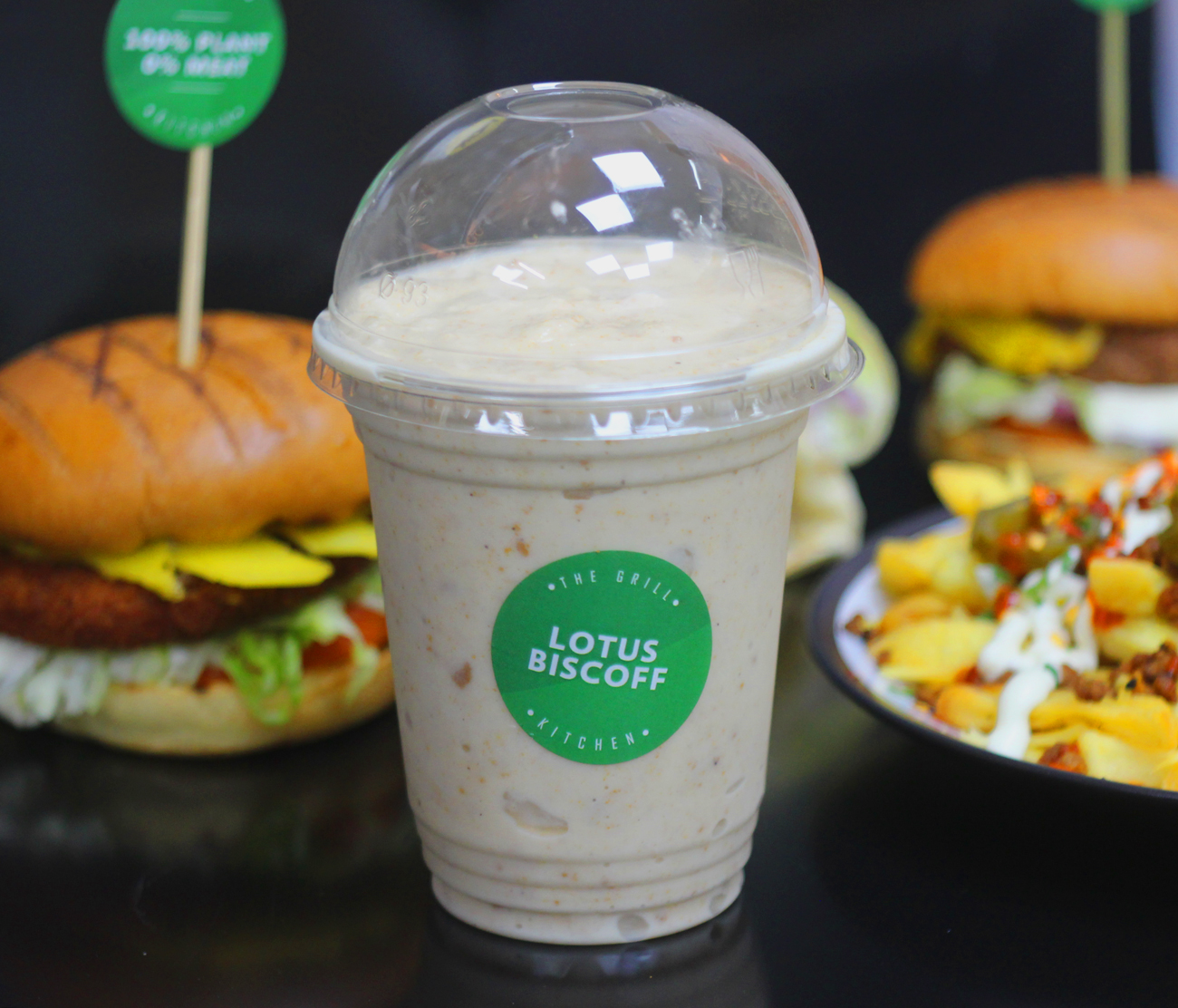 Lotus Biscoff label applied to a milkshake cup